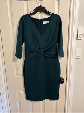 Eliza J Teal V-Neck Sheath Dress with Front Knot